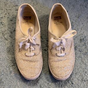 Keds x kate spade Glitter Lace-Up Sneakers in white